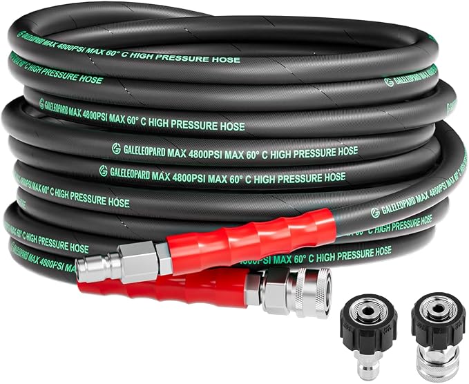 Pressure Washer Hose 25FT with 3/8 Inch Quick Connect | 4800PSI,Kink Resistant Industry Grade Steel Wire Braided, Wear Resistant Power Washer Hose with M22 14mm Adapter