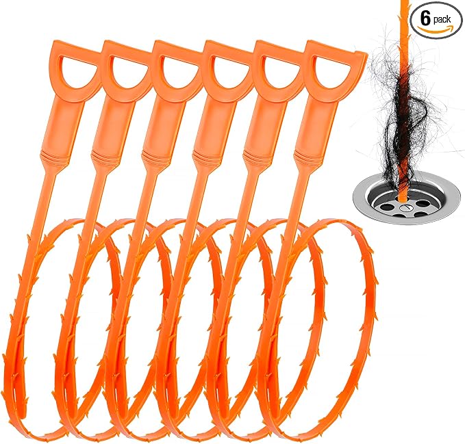 Drain Clog Remover, 25-Inch Drain Hair Removal Tool, Drain Hair Remover Plumbing Snake, Drain Cleaner Hair Clog Remover, Shower Drain Hair Catcher, Easy & Quik to Use on Most Drains - 6 Pack