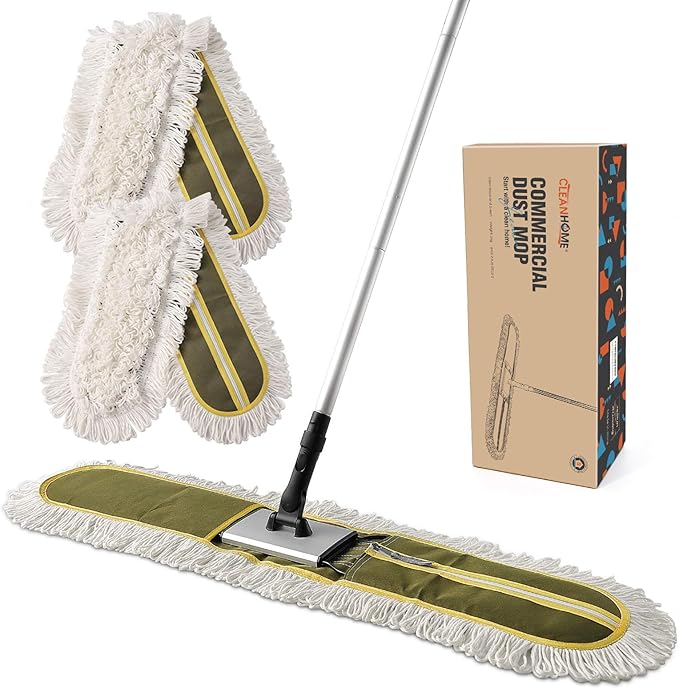 CLEANHOME 36" Commercial Dust Mops for Floor Cleaning Heavy Duty Floor Duster Mop with Long Handle Hotel Gym Household Cleaning Supplies for Hardwood, Tiles, Marble Floors (Green)