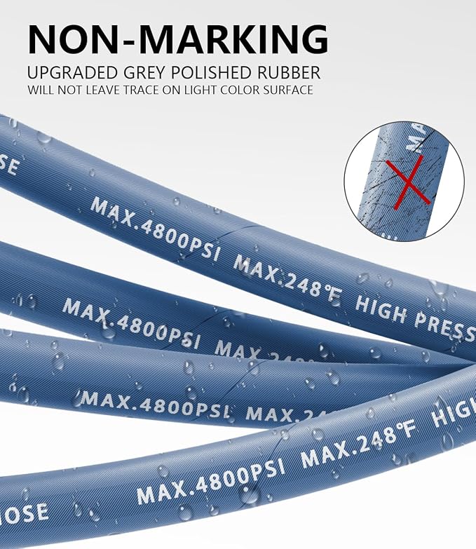 3/8" ID Pressure Washer Hose 100 ft, 4800 PSI Steel-Braided & Durable - Flexible & Kink-Resistant, Power Washer Hose with 3/8" Swivel Quick Connect, Hot/Cold Water Compatible -100 Foot, Navy