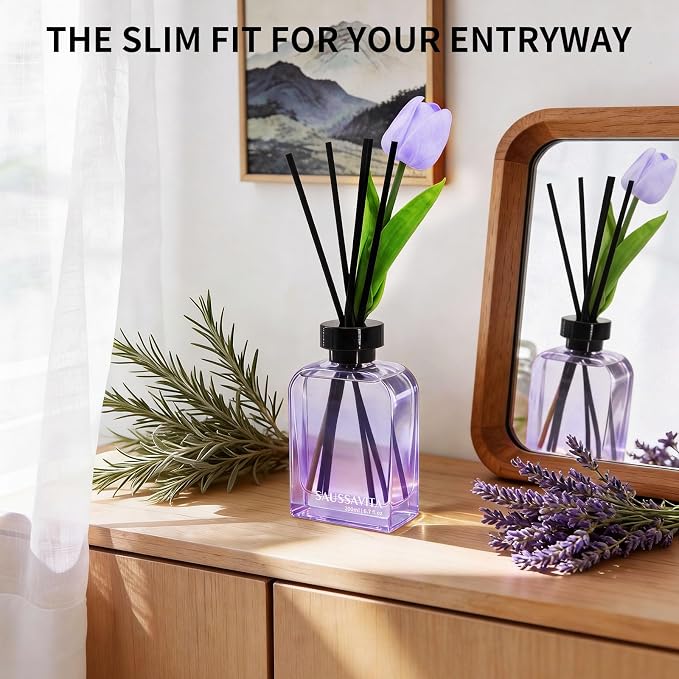Flower Reed Diffuser Set Lavender Scent 6.76 oz for 120 Days Small Spaces | Floral Scent, Purple Tulip, Vintage Rectangular Bottle, Long Lasting, Narrow Spaces, Office Shelf Decor,Valentine's Day Gift