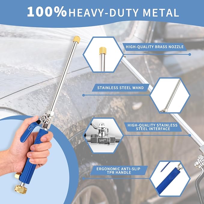 High Pressure Jet Hose Nozzle Attachment Wand，Power Washer Hydro Nozzle Attachment,Wand Lance for Gutter Patio Car Pet Window Glass Blue Extend