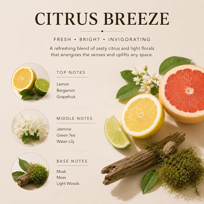 Reed Diffuser Set,3.38 fl oz (100 ml) - Citrus Breeze Oil Diffusers with 8 Reed Sticks, Home Fragrance Reed Diffuser for Bathroom Shelf Decor