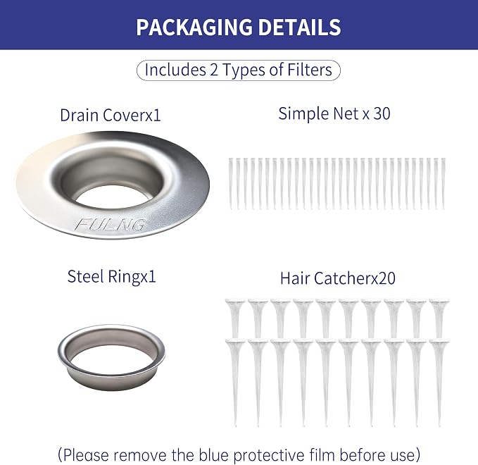 Bathroom Sink Srain Strainer,Anti-Clog Strainer,No-Touch Quick Replacement with 20 Draiin Net and 30 Simple Nets,Stainless Steel Filter Hair Catcher,Washstand Drain Stopper for 1.4"-1.8" Basin