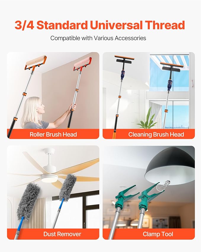 VEVOR Telescopic Extension Pole, 2-4 FT Multi-Purpose Extendable Pole, Sturdy Aluminum Alloy Paint Pole Extension with Flip-Lock Design, High Reach Roller Stick for Painting, Dusting and Cleaning