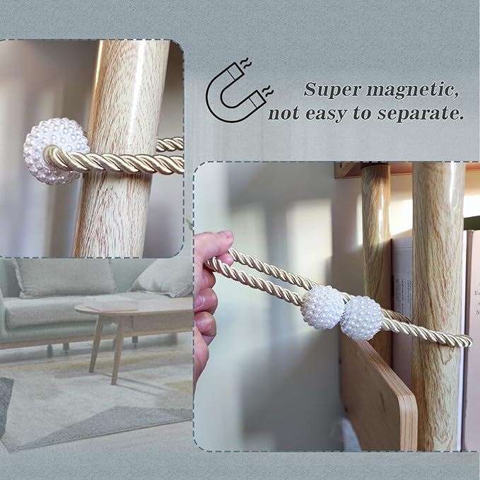 Hion Magnetic Curtain Tiebacks Beige 6 Pack, Curtain Tiebacks Buckles Holdbacks Holders Hooks Clip for Home Bedroom Office Decorative Thick or Thin Curtain