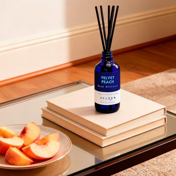 Xcleen Reed Diffuser Set, Velvet Peach Scent Fragrance Oil Diffuser, Reed Diffusers for Home, Bathroom Air Fresheners & Decor
