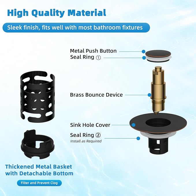 Universal Bathroom Sink Drain Stopper Hair Catcher, Oil Rubbed Bronze | Upgraded with 2-Layer Detachable Filter Basket, 4 in 1 Pop Up Drain Strainer, Anti-Clog, Fit for 1.1''~2.36'' Sinks