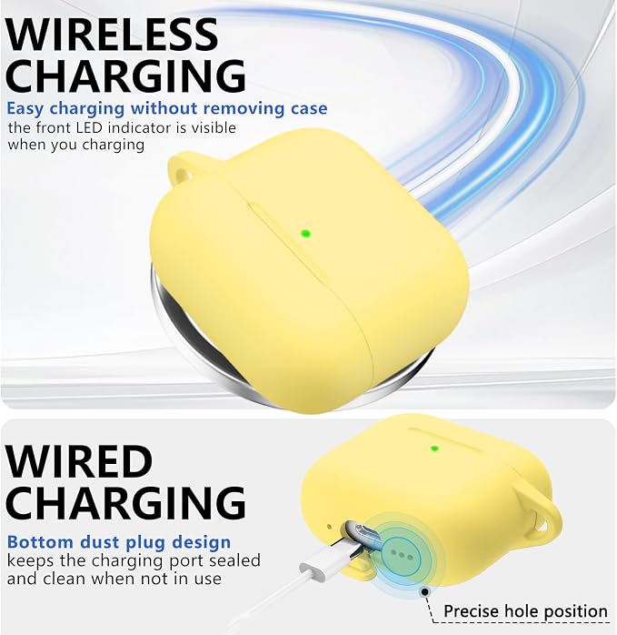 Ljusmicker for AirPods 4 Case 2024 with Cleaner Kit,Soft Silicone Protective Cover for Apple AirPods 4th Generation Cases for Women Men,for AirPod 4 Case Accessories with Keychain-Yellow