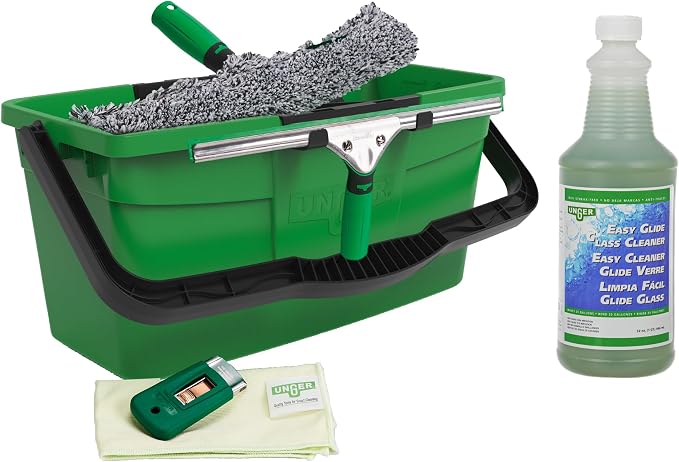 UNGER Window Cleaning Kit 6-Piece: Squeegee, Bucket, Cleaner, WNK15 | WNK15; includes 14-in. ErgoTec squeegee, 3-gallon bucket, 1L glass cleaner, safety scraper & cloth