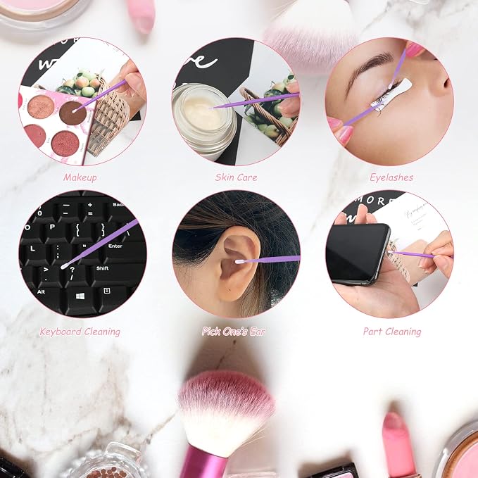 G2PLUS 500PCS Cotton Swabs, Purple Disposable Micro Applicators Brush for Makeup and Personal Care Cosmetic Brush, Micro Swabs for Eyelash Extensions, Nails, Eyeliner (Head Diameter: 3.0mm) | Purple Disposable Cotton Tips, 3.0 mm Head Diameter, for Eye...