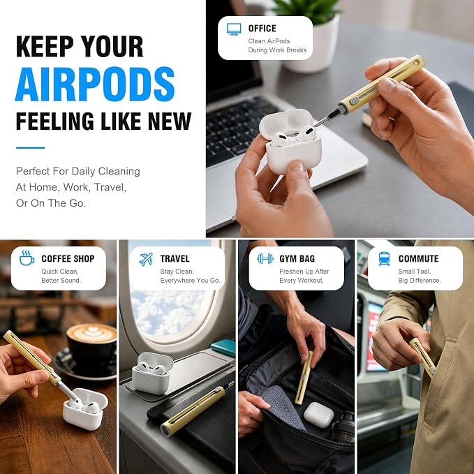 Hyashee Cleaner Kit for Airpods Pro 1 2 3 Multi-Function Cleaning Pen with Soft Brush Flocking Sponge for Bluetooth Earphones Case Cleaning Tools (Yellow)