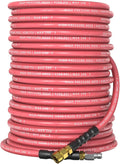 QC Installed Pressure Washer Hose 100 ft, 4200 PSI Flexible & Kink-Resistant, Steel-Braided & Durable, Power Washer Hose with 3/8" 360° Swivel Quick Connect, Hot/Cold Water Compatible, Red