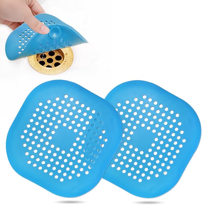 Bovinde Hair Drain Catcher,Square Cover for Shower 2 Pack (Blue) | Drainer Cover Silicone Hair Stopper with Suction Cups,Protector Accessories,Easy to Install Suit for Bathroom,Bathtub,Sink