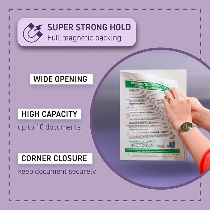 Tarifold EasyLoad Magnetic Document Pockets, Letter Size, 5 Pack | 5 clear PVC pockets, full magnetic backing, double-sided opening, corner closure, holds letter-size documents