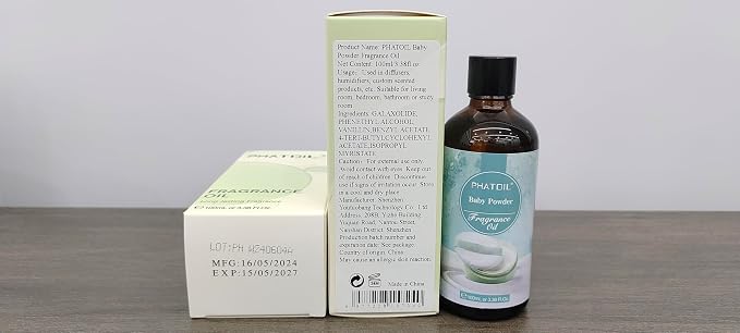 PHATOIL Baby Powder Fragrance Oil for Diffuser Aromatherapy 3.38FL.OZ | Long Lasting Scented Oils For Humidifier, Air Freshener, DIY Soap Candle, Scent Project Making, Aroma Oil for Home Freshening