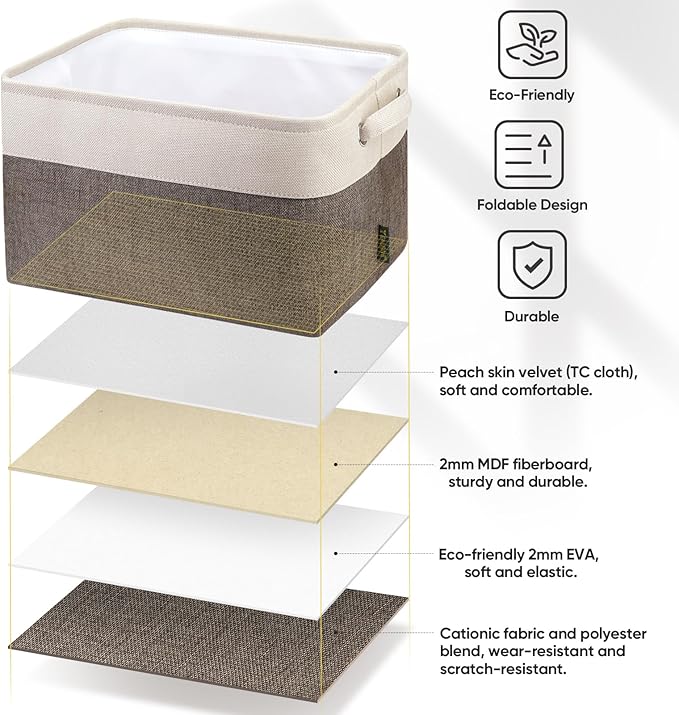 BALEINE 1 Pack Fabric Storage Bins for Shelves, Linen Storage Baskets for Organizing, Decorative Closet Bins for Clothes, Home (Brown, 12"x8"x8")
