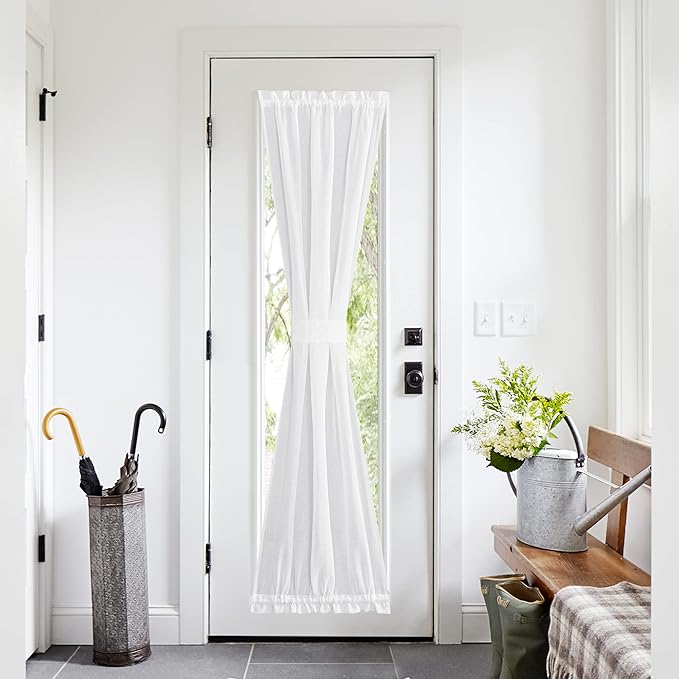 NICETOWN French Door Curtain for Small Window, Side Window Front Curtains, Rod Pocket Sidelight Kitchen Sheer Door Shade with Tieback, 1 Panel, White, 26W X 72L