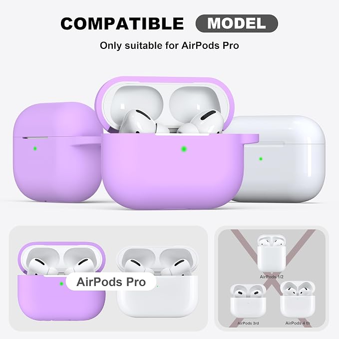 R-fun for AirPods Pro 2 Case, Soft Silicone Protective Cover with Keychain and Cleaning Pen, Compatible with AirPods Pro 2nd/1st Generation, Supports Wireless Charging, Lavender