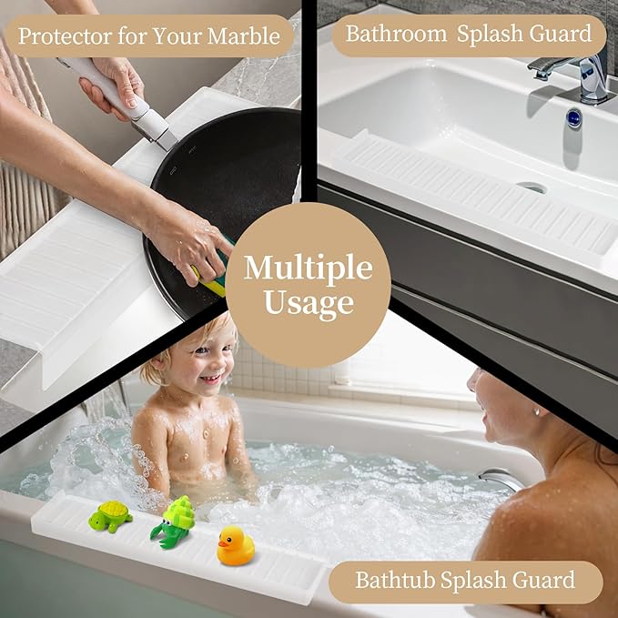 Sink Edge Protector with Suction Cup, 14" x 4", Silicone Sink Splash Guard for Kitchen & Bathroom, Protect Countertop from Scratches, Stains, for Stainless Steel Granite Quartz