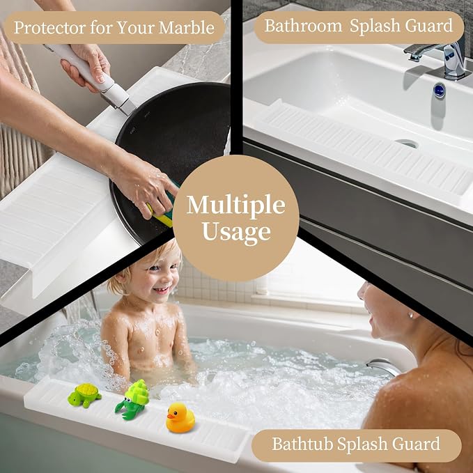 Sink Edge Protector with Suction Cup, 30" x 4", Silicone Sink Splash Guard for Kitchen & Bathroom, Protect Countertop from Scratches, Stains, for Stainless Steel Granite Quartz