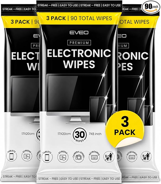 EVEO Electronic Wipes Screen Cleaner - Screen Wipes TV Screen Cleaner Wipes, Computer Screen Wipes, Laptop Screen Cleaner, ipad & Monitor Cleaner, Screen Cleaning Wipes