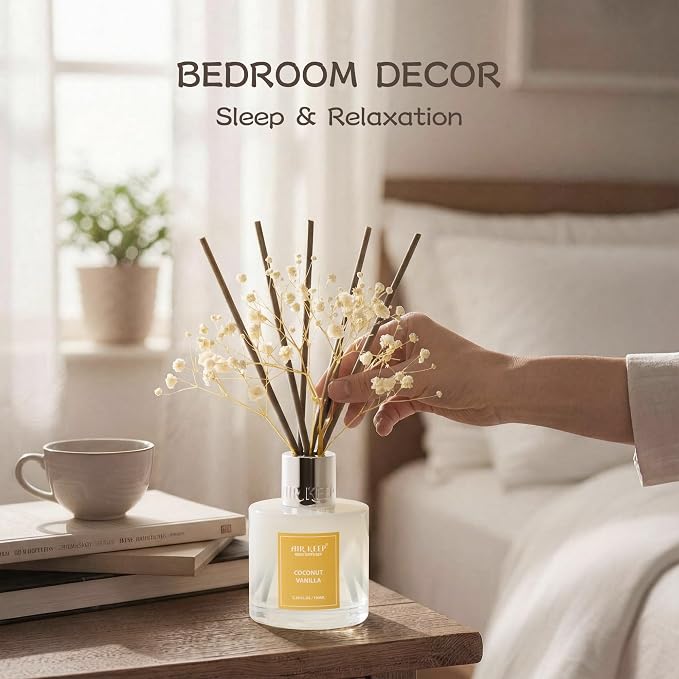 Reed Diffuser Set,3.38 fl oz (100 ml) - Coconut Vanilla Oil Diffusers with 8 Reed Sticks, Home Fragrance Reed Diffuser for Bathroom Shelf Decor