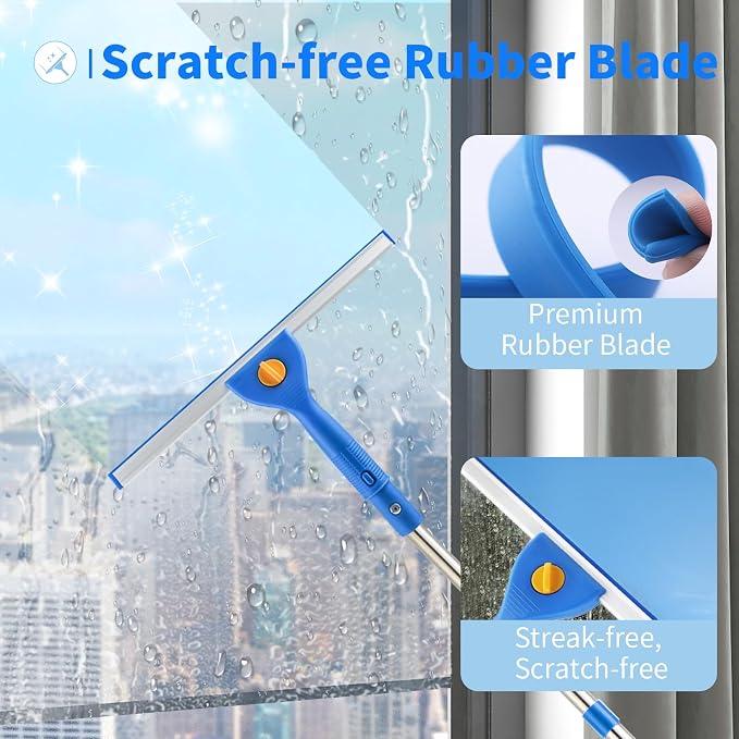 10Ft Window Squeegee with Long Handle, Window Washer for High Windows Glass | 14" Squeegee for Window Cleaning, 15" Microfiber Scrubber, 120" Window Cleaning Kit, Window Washing kit for Home, Outdoor