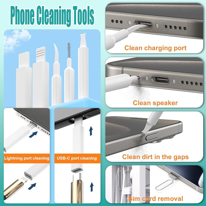 VICHYIE 32 in 1 Multi-Function Cleaning Kit for Electronic Devices (White) | Phone Cleaning Tool, PC Keyboard Cleaner Kit with Brush, Multipurpose Cleaning Set for Earbuds, Cellphone, Computer, Cameras