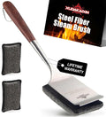 Bristle-Free Steam Cleaning Grill Brush Kit – Luxurious Long Rosewood Handle, Includes 1 Replacement Head – Safe BBQ Grill Cleaning for Outdoor Grill – Great Gift for Men/Dad