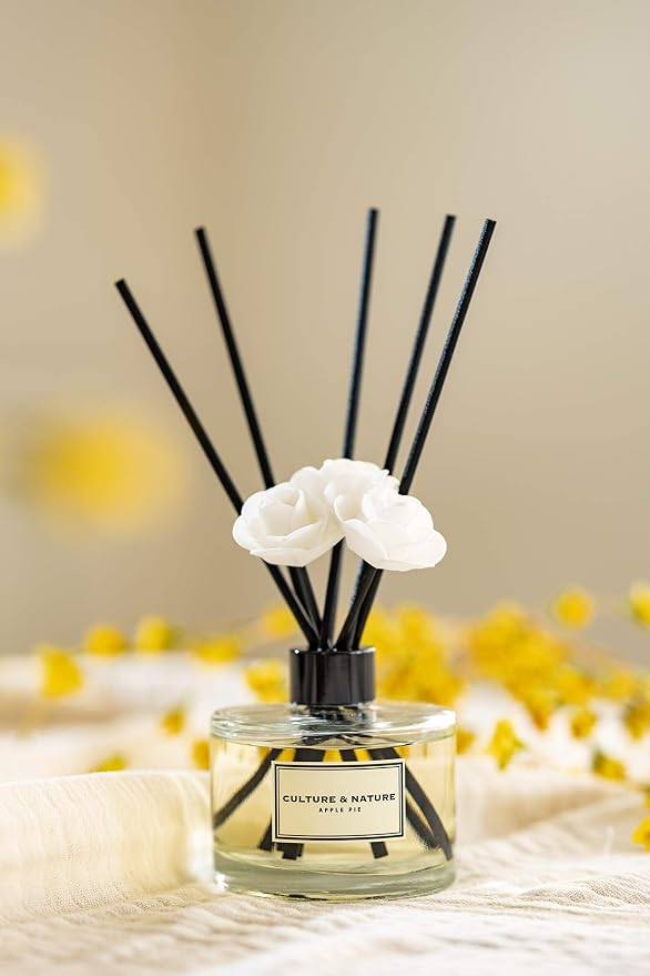 CULTURE & NATURE Reed Diffuser Set 6.7oz (200ml) Summer Peach Scented Diffuser with Sticks Home Fragrance Reed Diffuser for Bathroom Shelf Decor