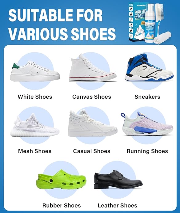Shoe Cleaner, No-Rinse Deep-Cleaning Foam, Revives White Sneaker Fast | 6.76 oz Shoe Cleaning Kit with Soft Brush and Microfiber Towel for Leather, Canvas, Mesh, Knit and Rubber & More