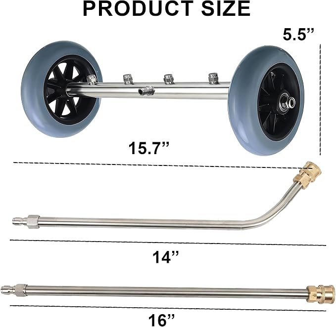 Hourleey Pressure Washer Undercarriage Cleaner, 16 Inch Power Washer Surface Cleaner, Undercarriage Water Car Broom Attachment with Extension Wand, 4000 PSI