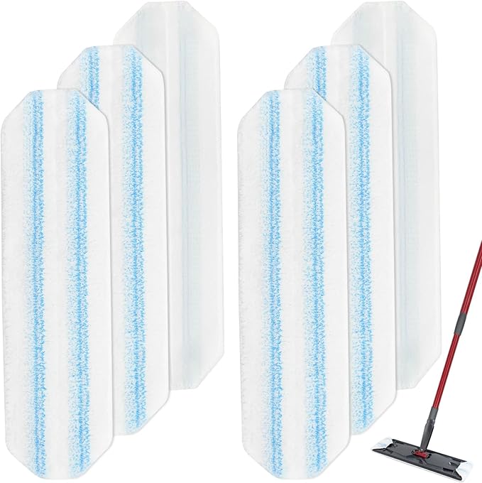 6 Pack Microfiber Replacement Mop Pads for O-Cedar H2prO Flat Mop System, Washable and Reusable Mop Pad Refills for O Cedar H2pro Flat Mop, Flat Mop Replace Heads for Wet Dry Floor Deep Clean