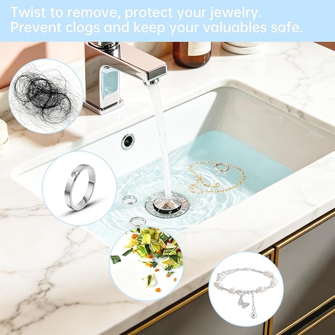 3 Pack Bathroom Sink Drain Strainer, Pop Up Stopper with Hair Catcher | Fits 1.5"-2.3" Drain Holes, Stainless Steel Basket, Brass Core, Tool-Free Installation