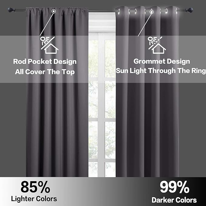 RYB HOME Large Curtains for Living Room 84 inches Length, Blackout Privacy Room Divider Curtains for Doorway Closet Basement Patio Door Bay Window, W 70 x L 84, Grey, 2 Panels