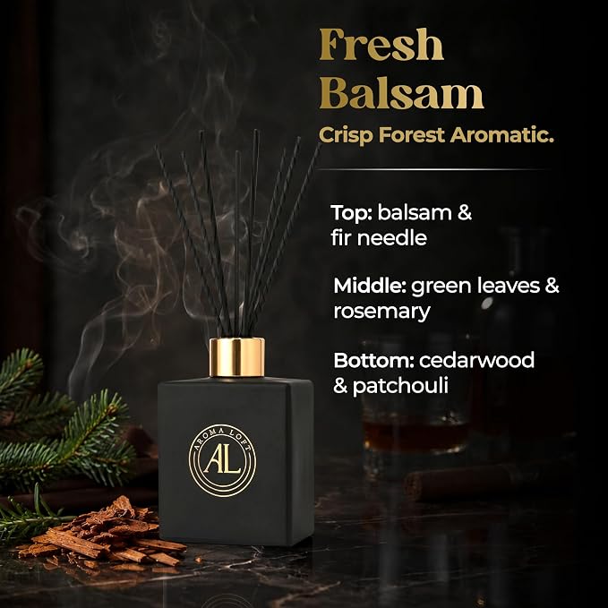 Black Reed Diffusers for Home | Premium Long-Lasting Fragrance Diffuser | Reed Diffuser Sticks in Oil Set | Smells Good in Bathroom & Office | Black, Balsam Reed Diffuser(5 oz)
