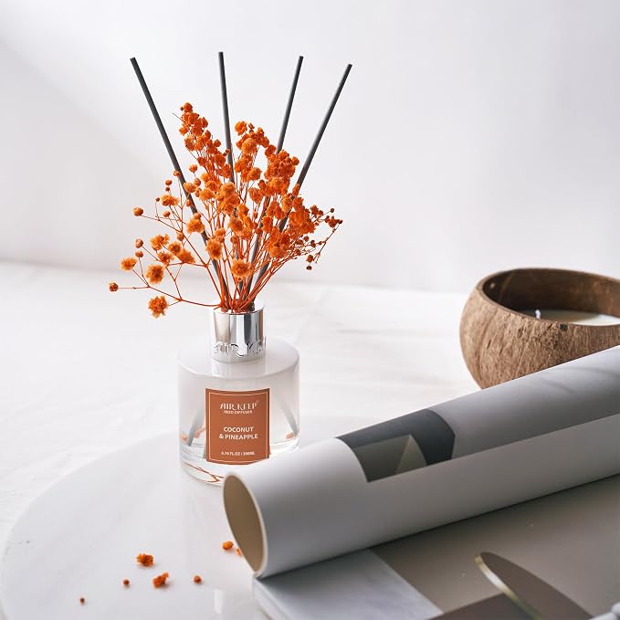 Reed Diffuser Set,6.76 fl oz (200 ml) - Coconut & Pineapple Oil Diffusers with 8 Reed Sticks, Home Fragrance Reed Diffuser for Bathroom Shelf Decor