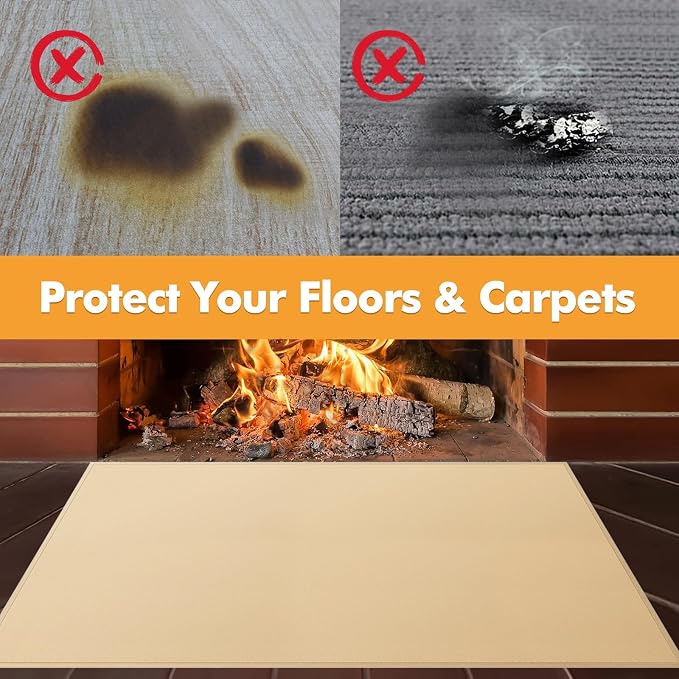 Hearth Rugs for Fireplaces Fire Resistant, 4' x 2'4" x 0.04'', Khaki | 1800°F fireplace mat, fiberglass fireplace rugs fireproof protect floors carpets from sparks embers, easy to clean, versatile