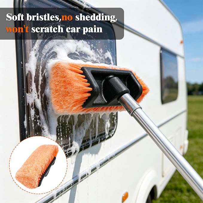 12FT Car Wash Brush with Long Handle, RV Wash Brush with Soft Chenille Microfiber Mop, Mitt and Windows Squeegee, Extendable Cleaning Kit for Truck, Boat or House Siding Ceiling, 5Pack