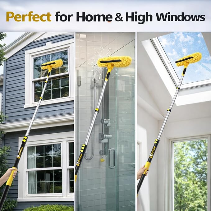 24 Feet High Reach Squeegee Window Cleaner Kit with 5-18Ft Extension Pole | 2 in 1 Window Cleaning Tool w/ 5-Stage Telescopic Pole &Rotatable Head,Window Washing Equipment for Solar Panel,RV,Car Glass