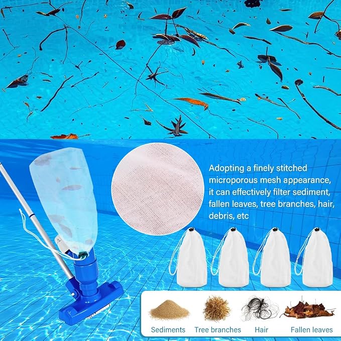 5Pcs Pool Leaf Vacuum Net Bag Fine Mesh with Locking Cord,11.4" x 5.5" Fine Mesh Filter Bags for Leaf Vacuum Pool Cleaners,for Pools Aquariums Ponds Collecting Leaves and Debris