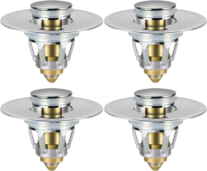 Tgosomt Bathroom Sink Stopper 4 Pack, Bathroom Sink Drain Strainer, Revolutionary Bathroom Accessories and Essentials (Brushed Nickel)
