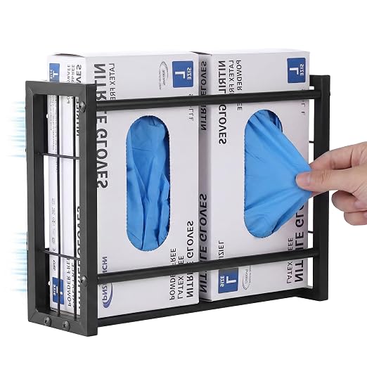 Magnetic Glove Holder, Wall Mount & Fridge Mount Metal Dispenser Holds 2 Boxes, Wall Mount Disposable Gloves & Tissue Dispenser for Garage, Workshop, Kitchen, Office and Toolbox