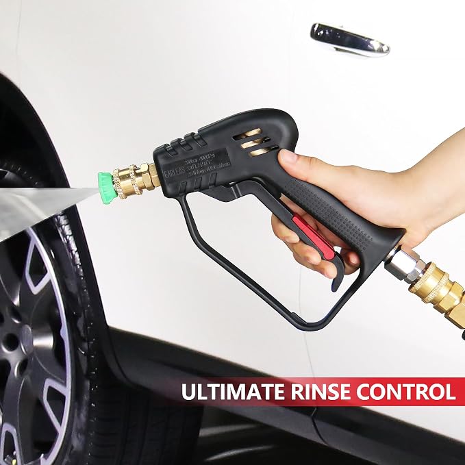 Short Pressure Washer Gun with Swivel, 4000 PSI Power Washer Gun, M22 14mm/15mm & 3/8" QC Inlet, 1/4" Quick Connect for Foam Cannon, Car Wash, Patio & Driveway