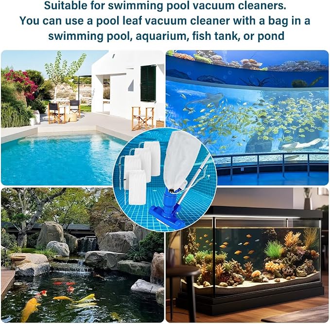 5Pcs Pool Leaf Vacuum Net Bag Fine Mesh with Locking Cord,11.4" x 5.5" Fine Mesh Filter Bags for Leaf Vacuum Pool Cleaners,for Pools Aquariums Ponds Collecting Leaves and Debris