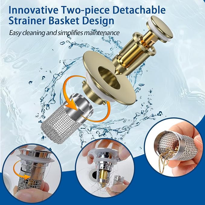 Bathroom Sink Drain Strainer,(3PCS) Pop-up Sink Drain Strainer with Removable Stainless Steel Strainer Basket Hair Catcher, Bathroom Sink Strainer for Bathroom Sink Stopper Replacement