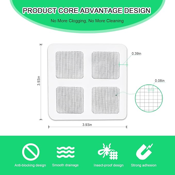 WMHXYY 60 Pack Disposable Shower Drain Hair Catcher Mesh Stickers, Square 3.93 Inches, Suitable for Drain Strainers in Bathrooms, Bathtubs, Kitchen Sinks, Washbasins.