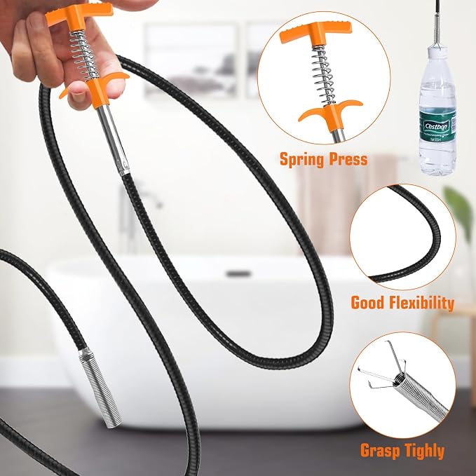 New Upgrade 35 inch Drain Snake Hair Drain Clog Remover Tool - Sink Drain Cleaner for Toilet Sewer Shower Kitchen Bathroom Tub Clogged Drains Opener Cleaning Tool, Flexible Grabber Claw Pick Up Tool