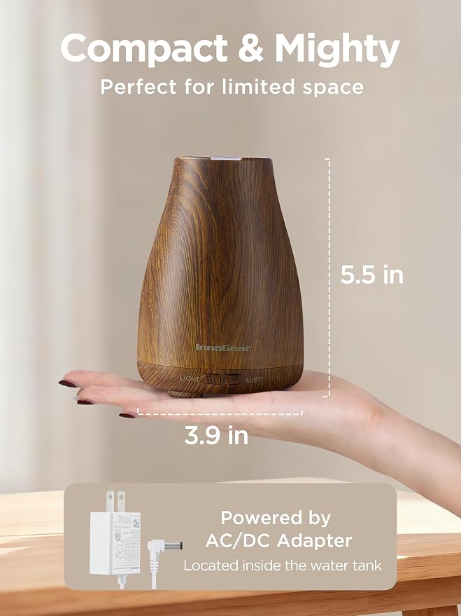 InnoGear Essential Oil Diffuser Ultrasonic Diffusers for Home Scent, Bronze | Cool Mist Humidifier, Aromatherapy, Large Room, Run up to 8hrs, Waterless Auto Off, 7 Lights, Living Room, Quiet Operation